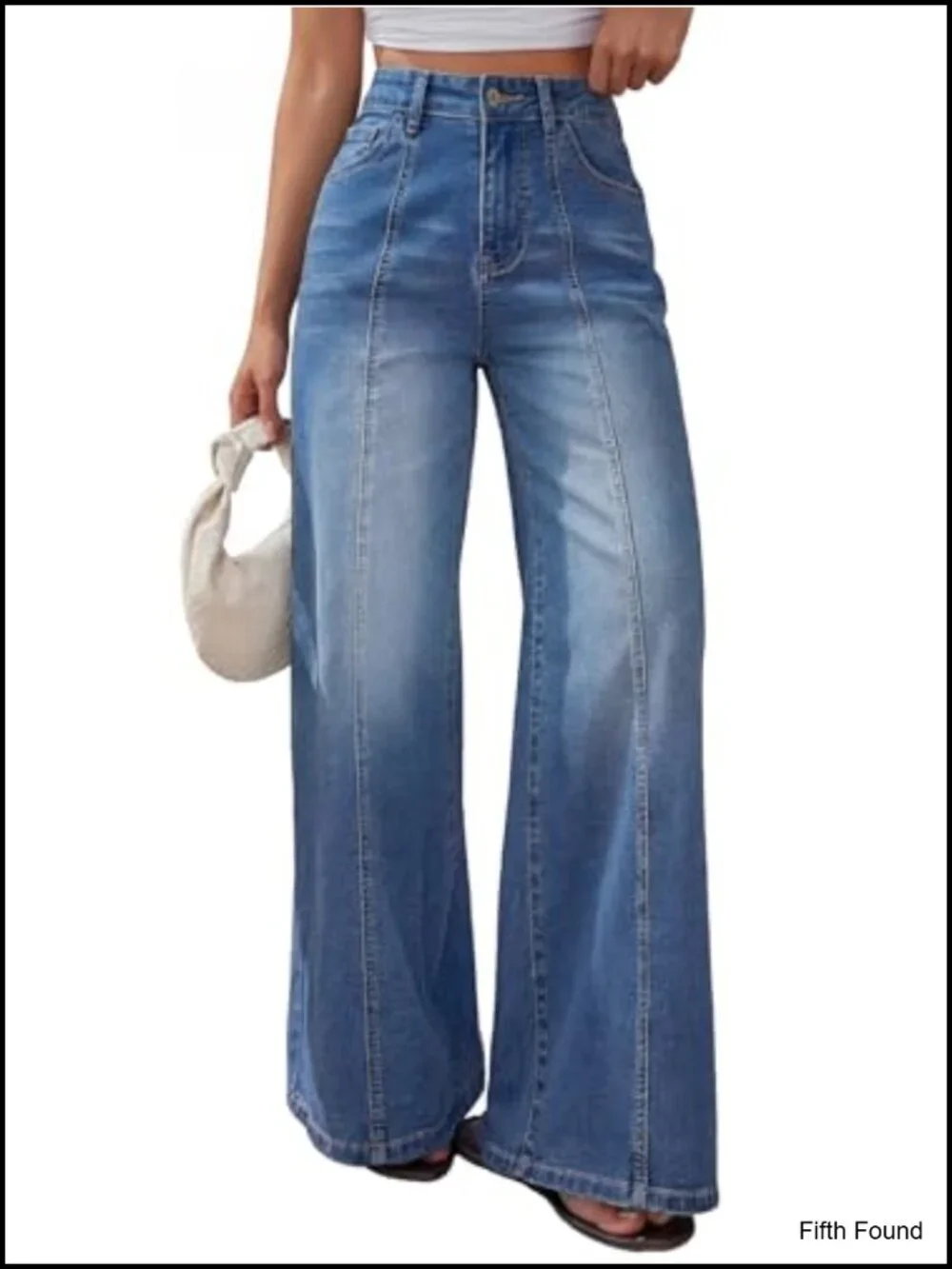 Wide Leg Baggy Jeans High Waisted Front Seam Denim Pants